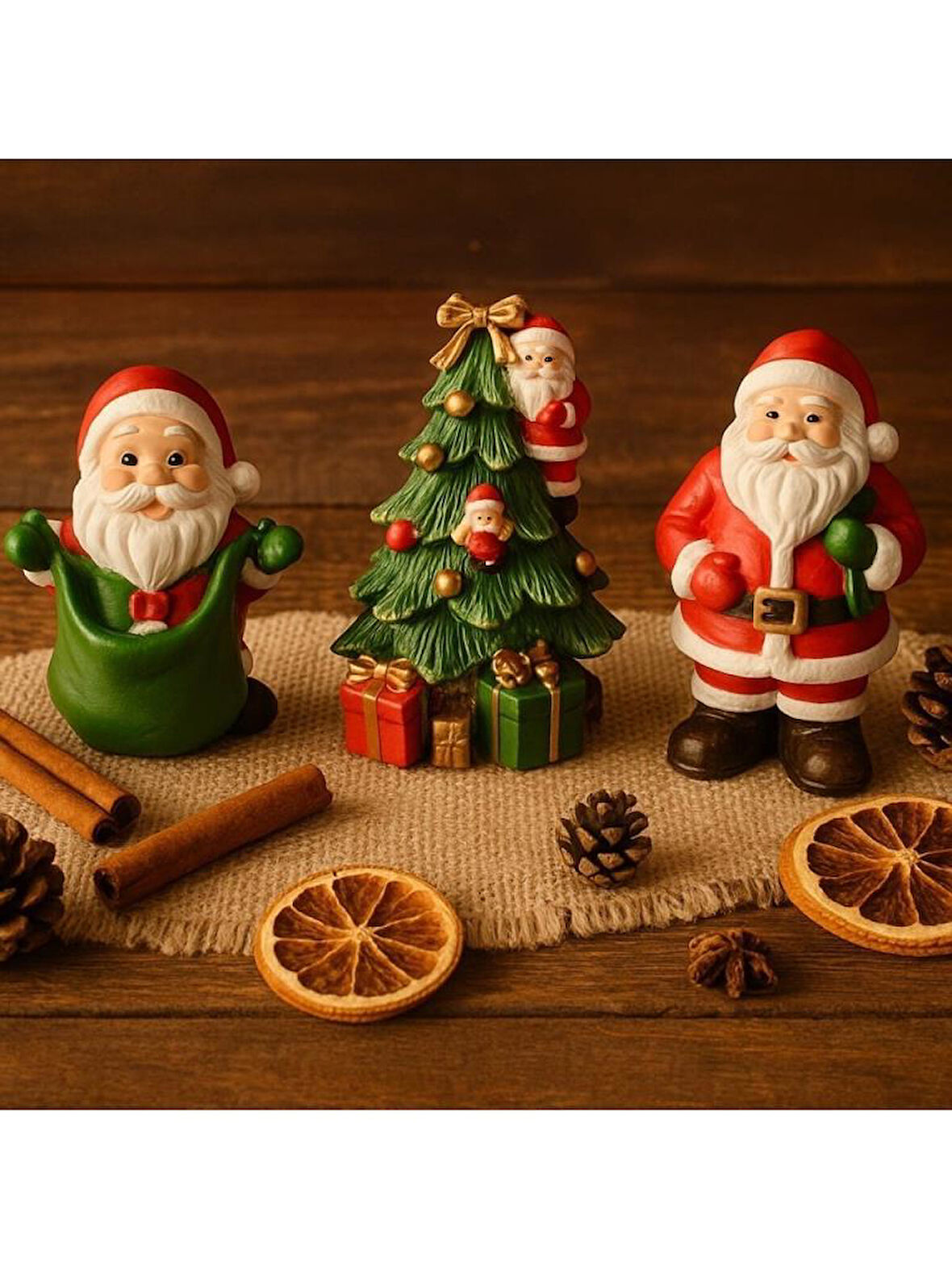 Dekoratif Üçlü Noel Baba Figür Seti Yılbaşı Ağacı Dekorasyonu Yeni Yıl Ev Ofis Masaüstü Biblo