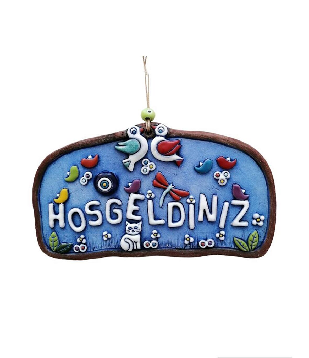 Özel Tasarım Kuş Süslemeli Hoşgeldiniz Yazısı Seramik Bahçe Dekorasyon Kapı Önü Aksesuar 