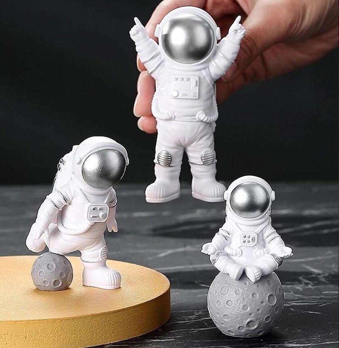 3 Adet Astronot Figürü Dekoratif Heykel Modern Ev Dekorasyon Çocuk Odası Dekor Biblo