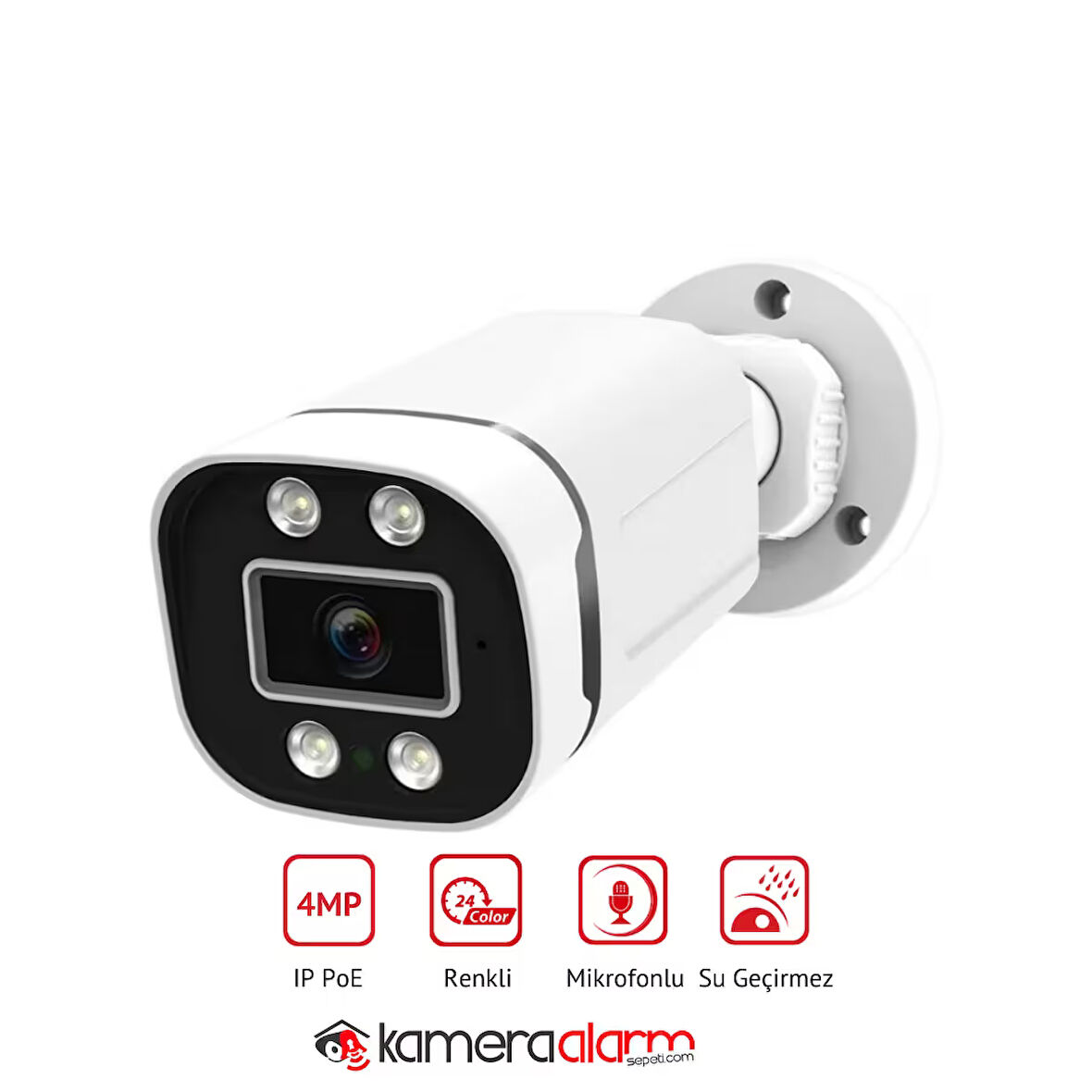 4mp Ip 7/24 Renkli, Mikrofonlu, 3.6mm H.265, Onvıf, Poe, Sony Warmled, Su Geçirmez