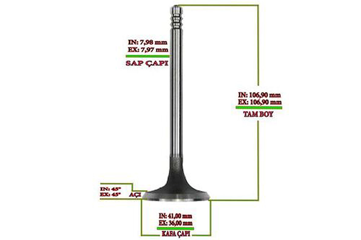 Supar 103513208 Subap Takım 0.50 8V Besta-Mazda E2200 90-00 Em 2.2D 8V In-Ex 4+3 K71012121