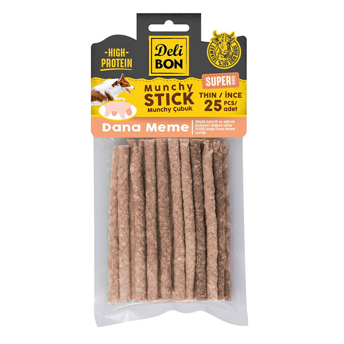Petlovebutik Delibon Super Munchy Çubuk Dana Memeli İnce 25 Adet * 5 ADET