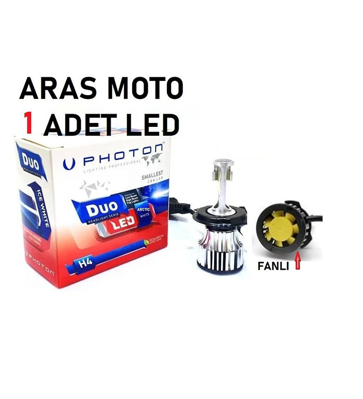Motosiklet H4 Photon Fanlı Xenon Led Ampül 12-24 V (Duo Soğutucu Fanlı Model) 1 Adet_Supermoto