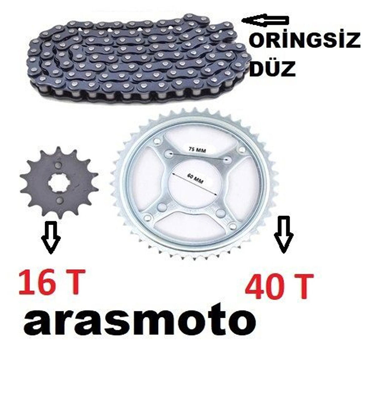 Honda Cbf 150 Performans Zincir Dişli Seti Oringsiz Düz Zincirli Arka 40T ,Ön 16T _Supermoto