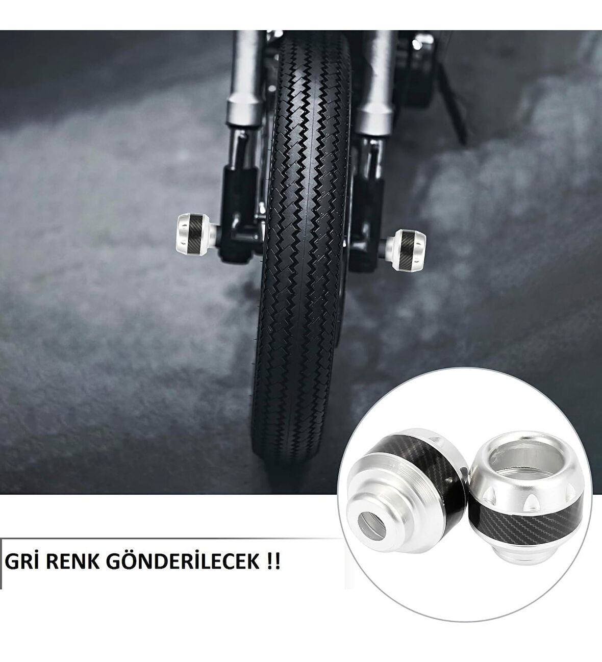 Motosiklet ,Scooter Ön Teker Koruma Takozu Karbon Detaylı Gri Renk 16 Mm Millere Uygun_Supermoto