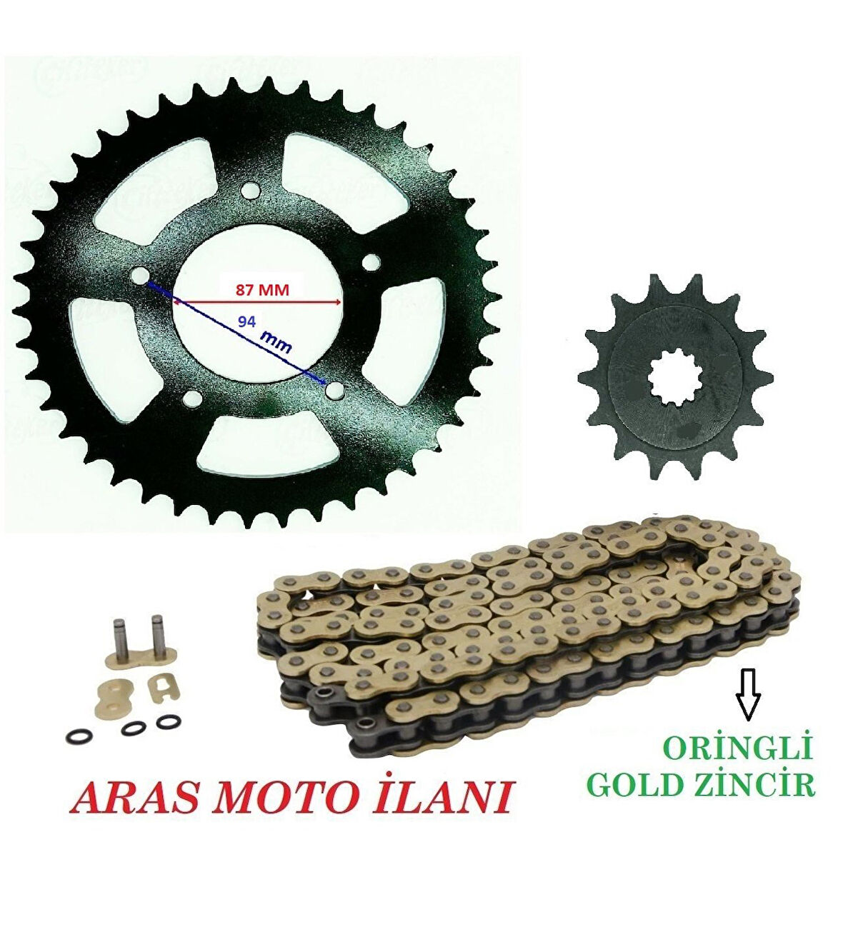 Suzuki Gw 250 ,İnazuma 250 Oringli Zincir Dişli Seti (520-120 Bakla Gold Zincir)_Supermoto