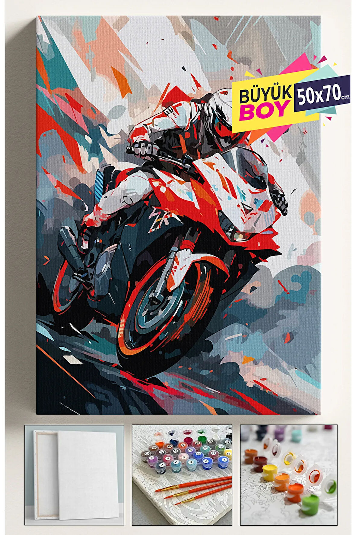 Sayılarla Boyama Seti Numaralı Tuval Fırça Boya Dahil Kasnaklı Set 50x70 Cm - SÜPERMOTO
