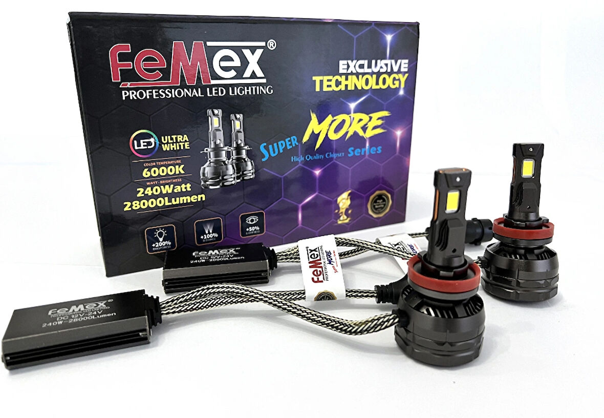 Femex Super More H16 Şimşek Etkili Led Xenon 240W 28.000 Lumen
