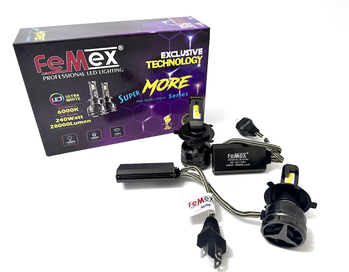 Femex Super More H4 Şimşek Etkili Led Xenon 240W 28.000 Lumen