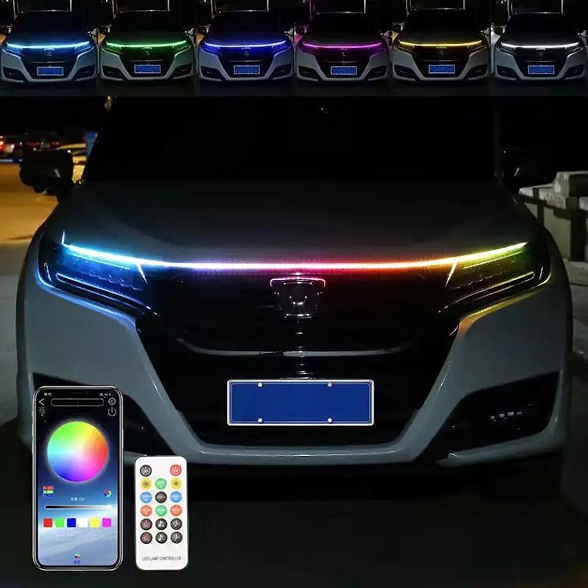 DRL Ön Kaput Gündüz Ledi App ve Kumanda Kontrol 1.5 Metre RGB Led Şerit Golf 8 Dizayn