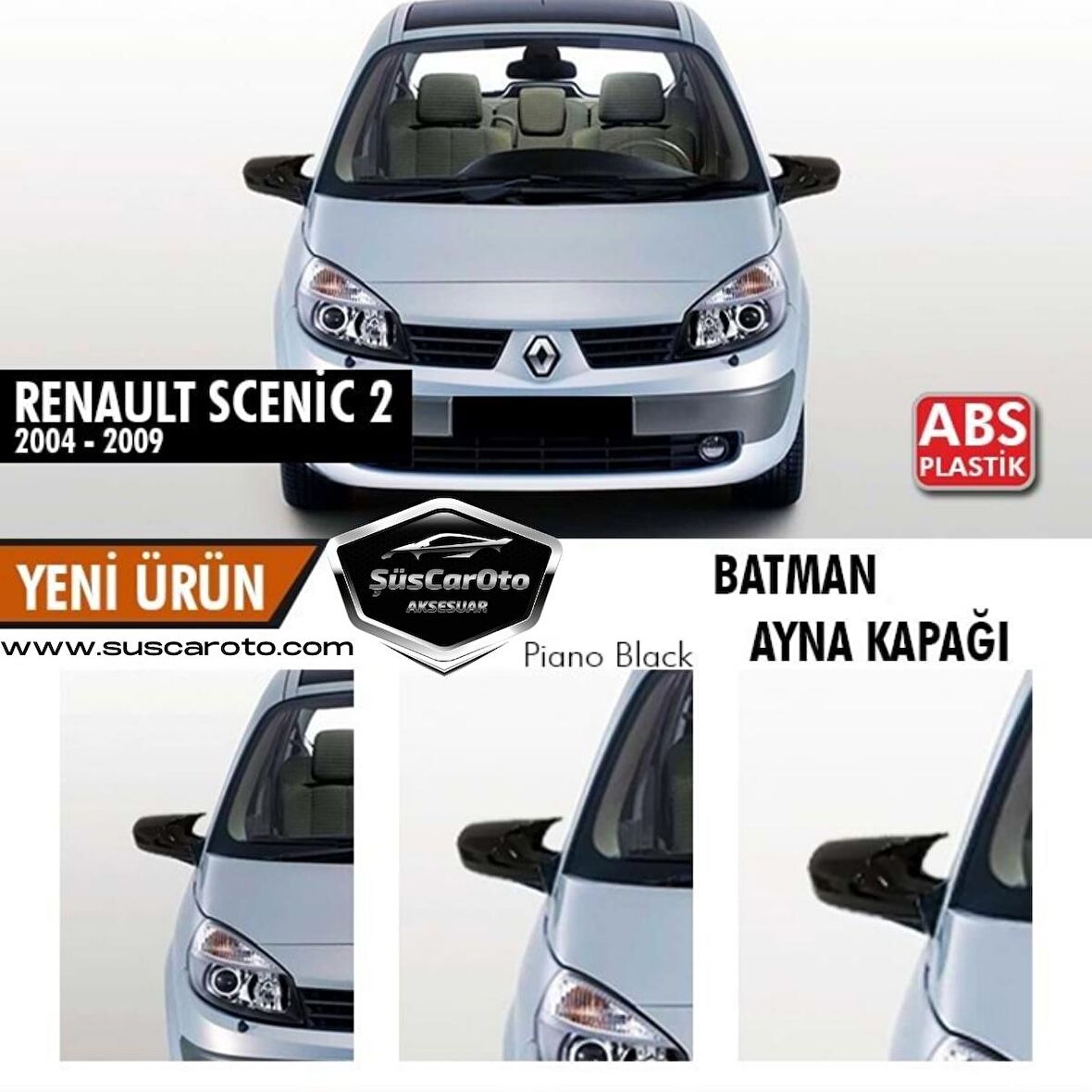 Renault Scenic 2 2004-2009 Batman Yarasa Ayna Kapağı Piano Black ABS Plastik