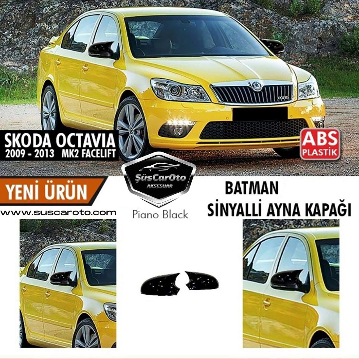 Skoda Octavia Mk2 A5 Facelift 2009-2013 Batman Yarasa Ayna Kapağı Piano Black ABS Plastik