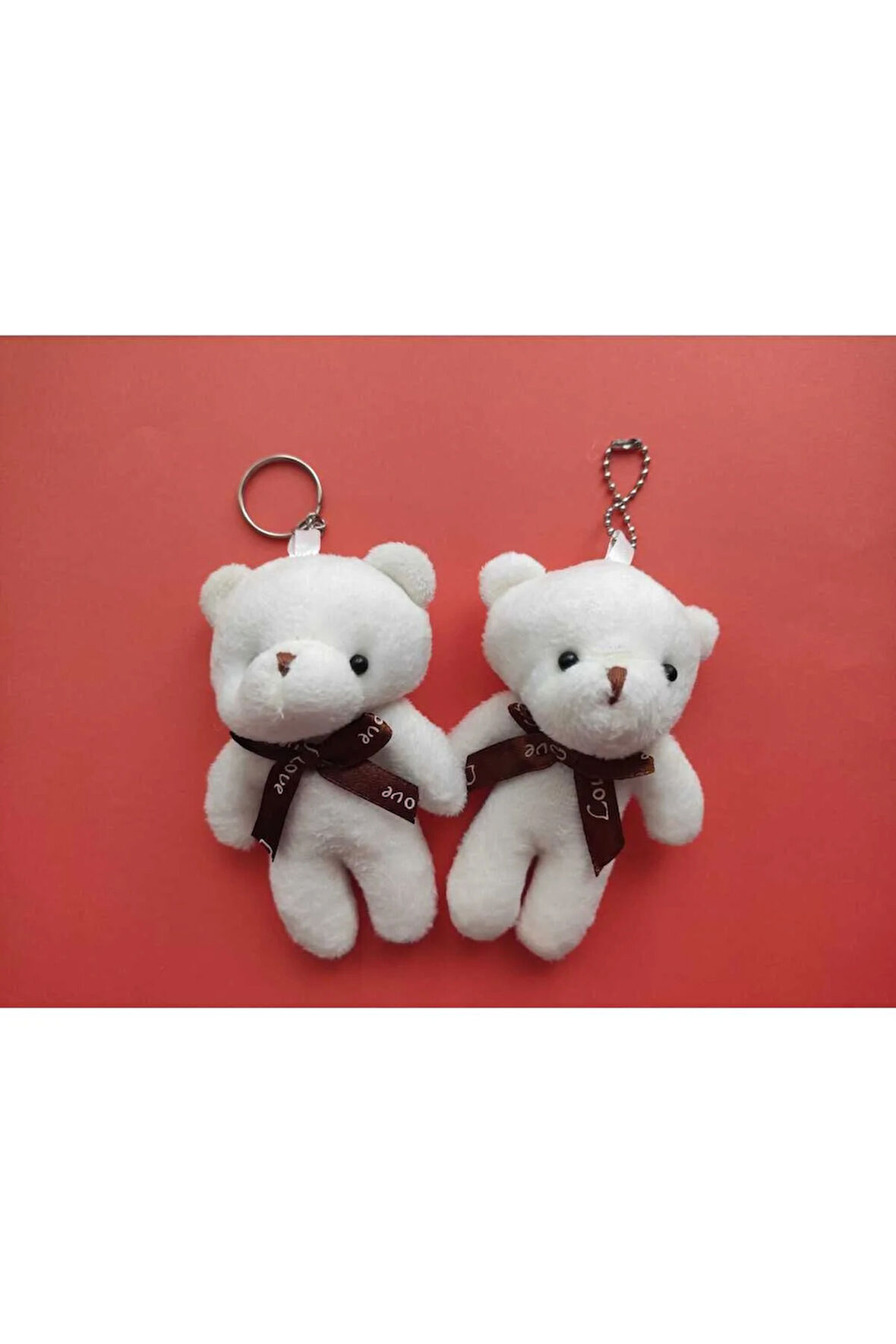 Sevgililer Gününe Özel Sevimli Beyaz Ayıcık Anahtarlık (2 Adet)
