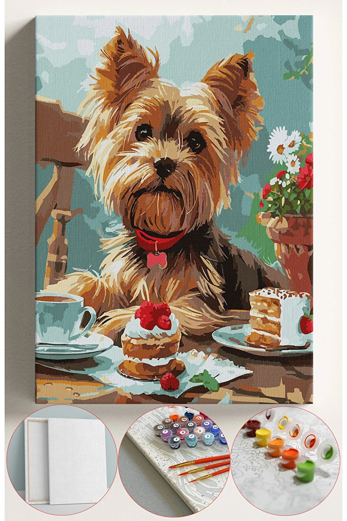 Sayılarla Boyama Seti Numaralı Tuval Fırça Boya 40x50 Cm -SÜS KÖPEĞİ PASTA 1