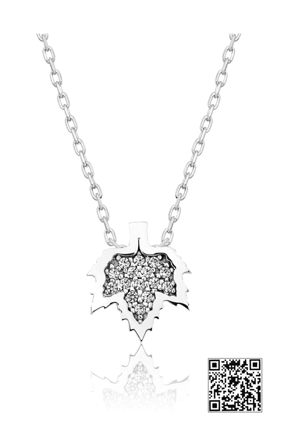 Swarovski® Taşlı Yaprak Yıldız Kolye Rodyum Kaplama 925 Ayar Gümüş - Suvps00014