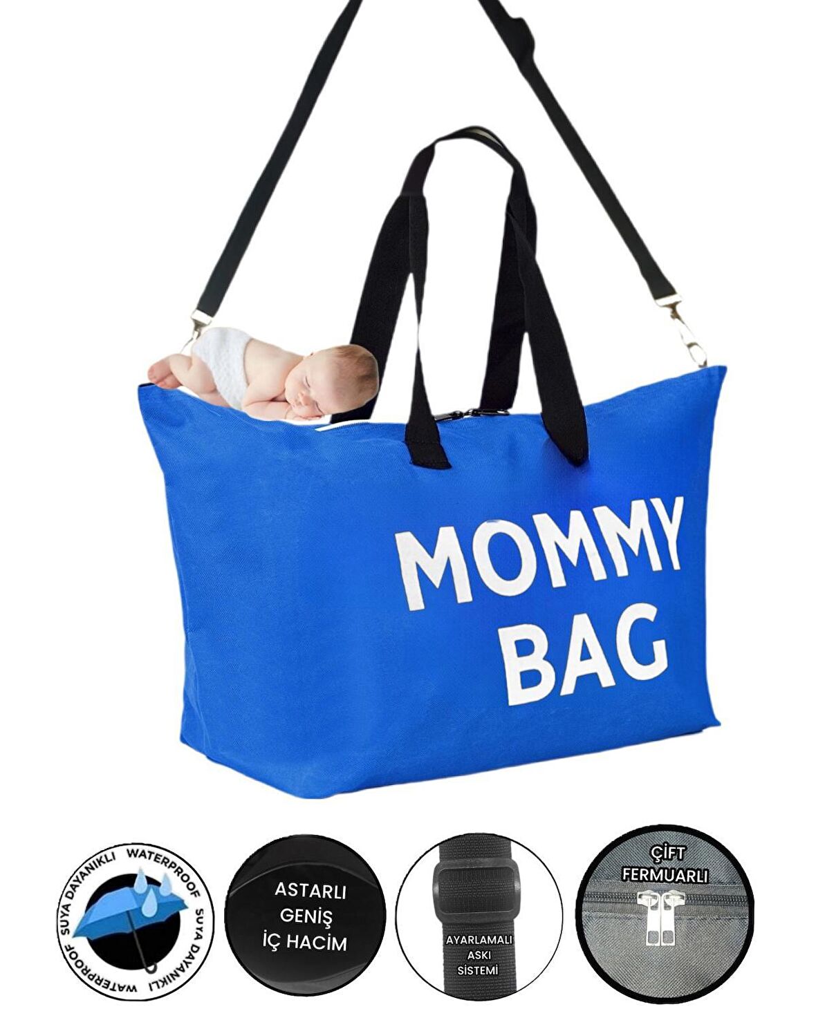 Sevbags Mommy Çok Amaçlı Unisex Bebek Bakım Çantası Mavi