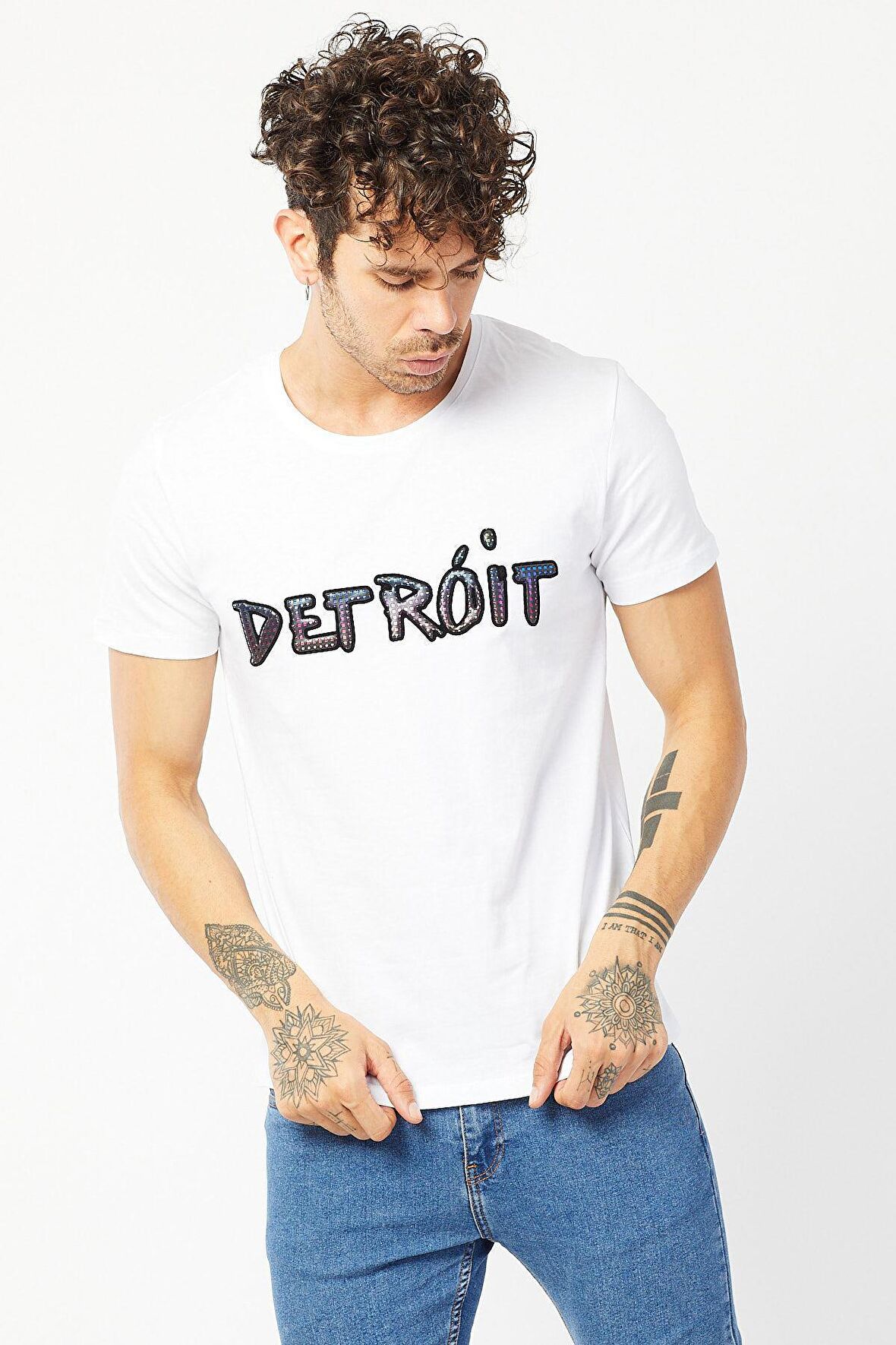 Detroit Baskılı T-shirt