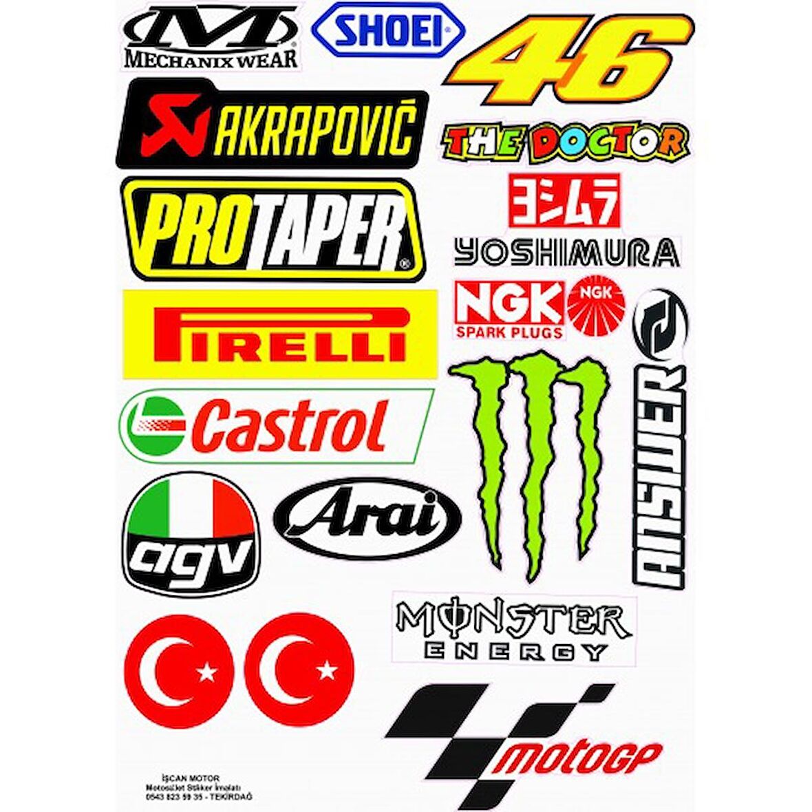 MOTOSİKLET ETİKET STİCKER SETİ MODEL 1 A4 BOY