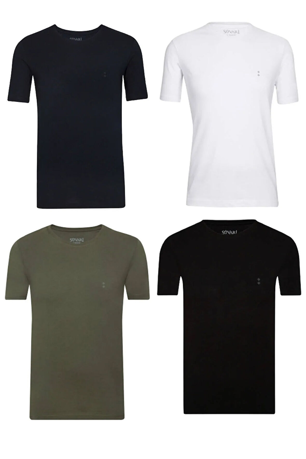 Siyah-Lacivert-Beyaz-Haki Classics Basic Fit Pamuk Yuvarlak Yaka 4lü Tshirt Paketi