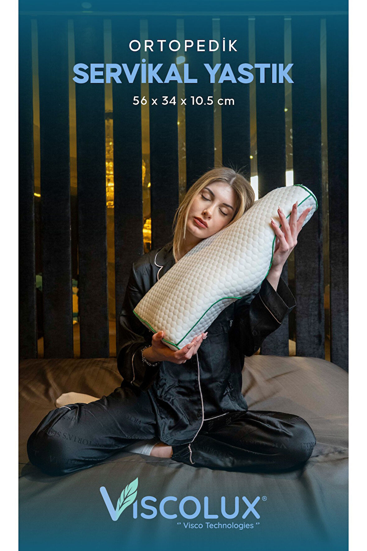 Servikal Boyun Destekli Ortopedik Yastık - Boyun Düzleşmesi Visco Yastık Pembe 56x34x10,5