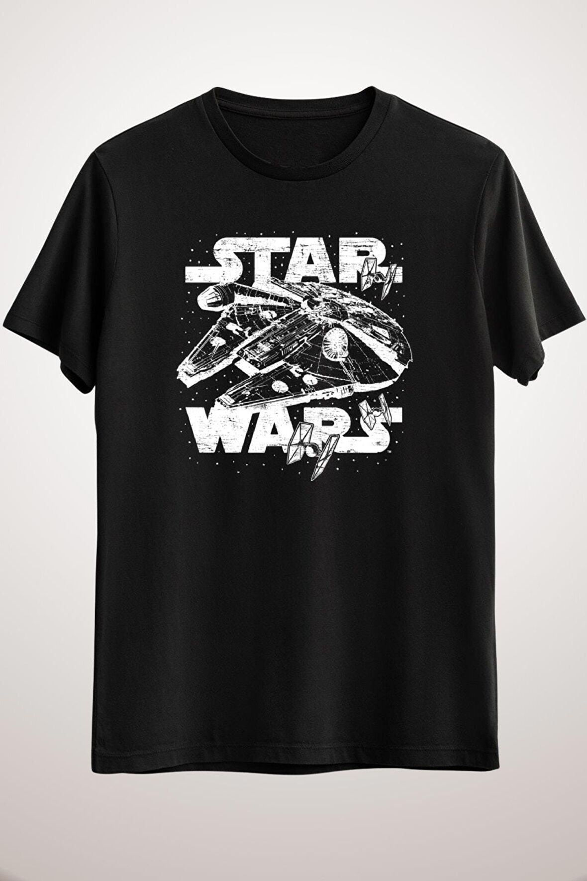 Erkek Siyah Millennium Falcon And Tıe Fighters T-Shirt