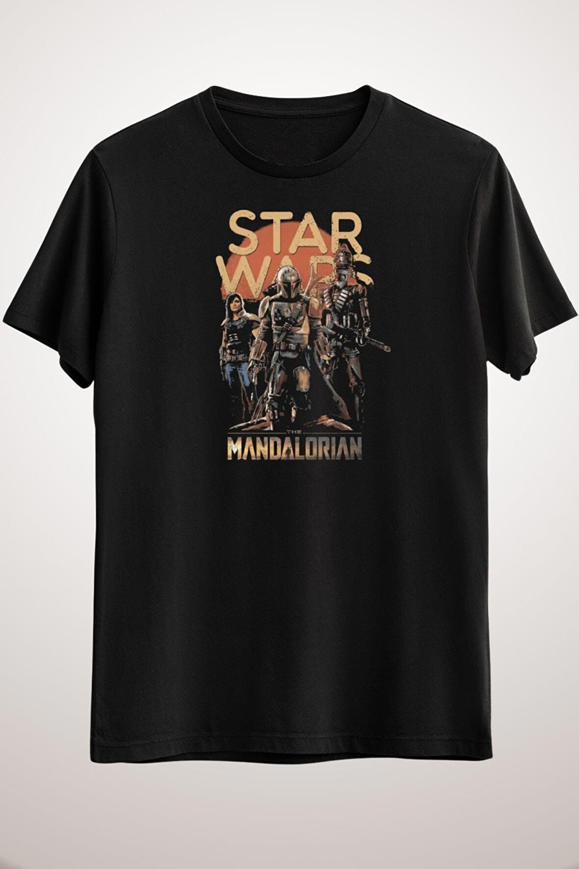 Erkek Siyah Mandalorian Sunset Logo