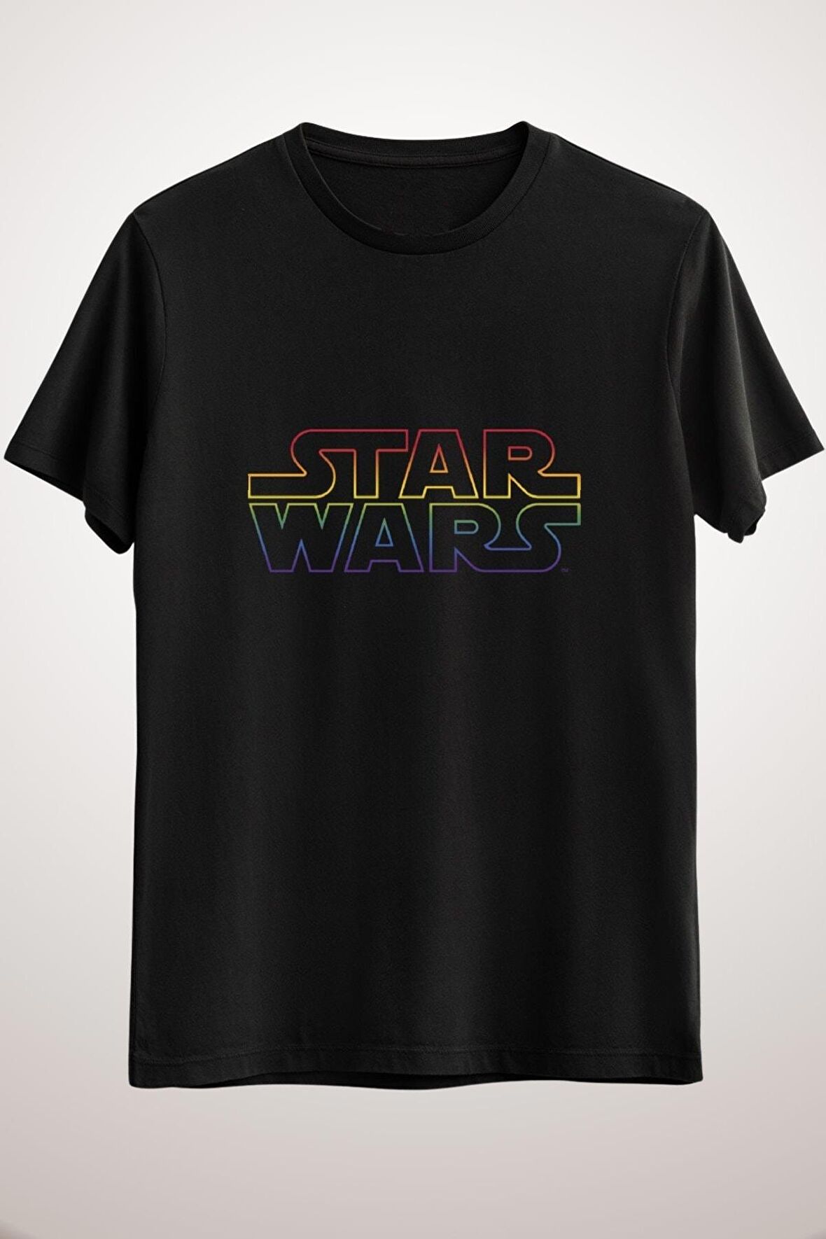 Erkek Siyah Star Wars Rainbow Outline Logo Gradient