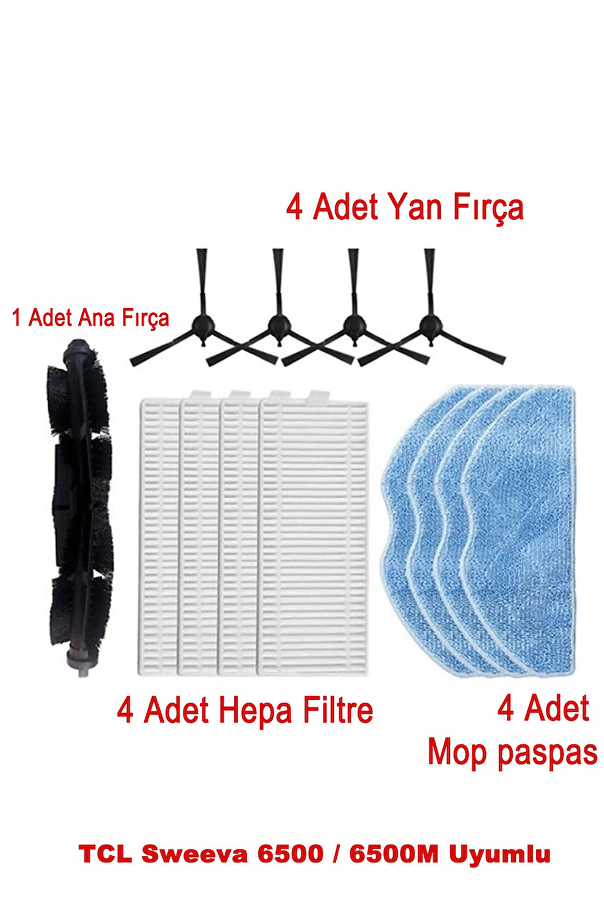 TCL Sweeva 6500 / 6500M Uyumlu Yedek Fırça Filtre Paspas Seti