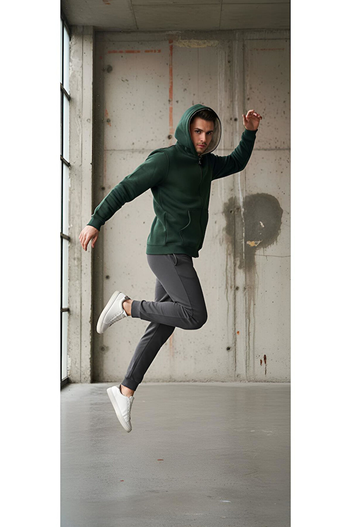 KAPÜŞONLU PAMUKLU 3 İPLİK ŞARDONLU CEPLİ TAM FERMUARLI ERKEK SWEATSHİRT