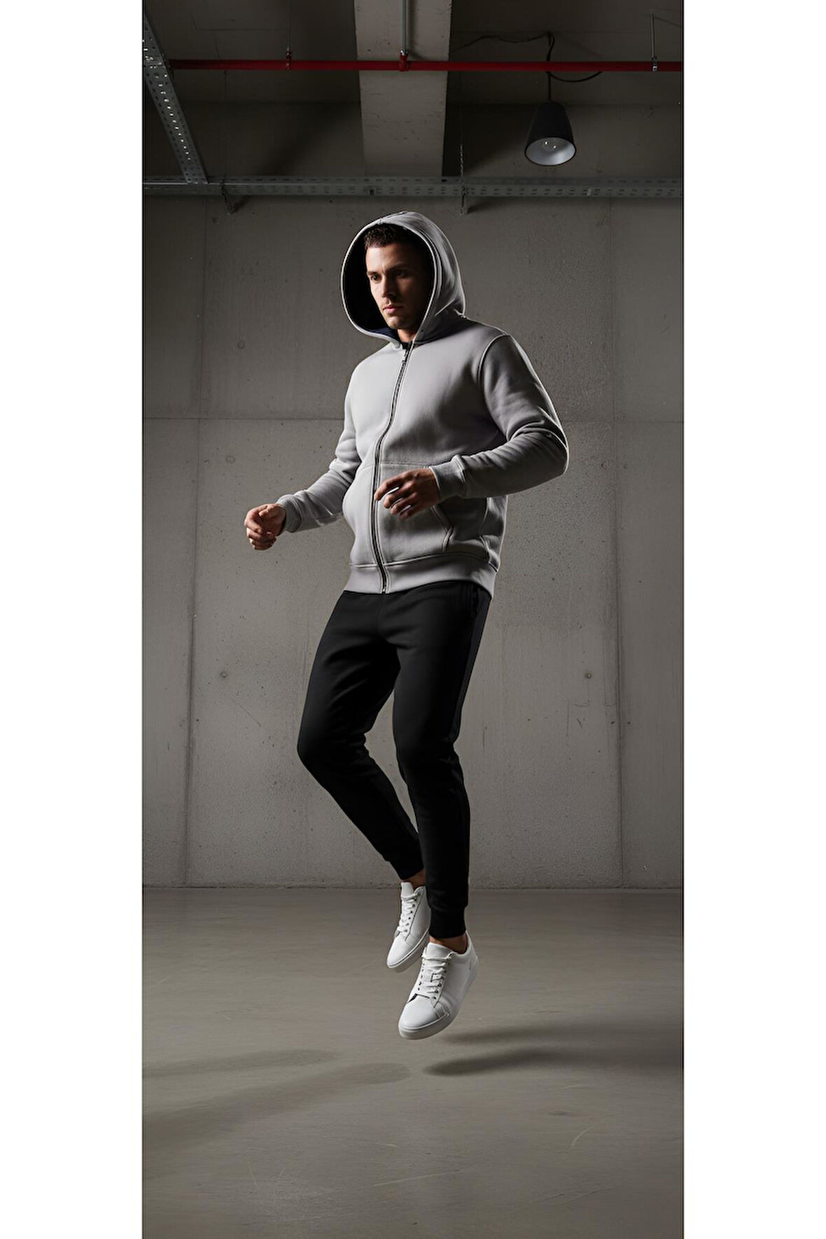 KAPÜŞONLU PAMUKLU 3 İPLİK ŞARDONLU CEPLİ TAM FERMUARLI ERKEK SWEATSHİRT