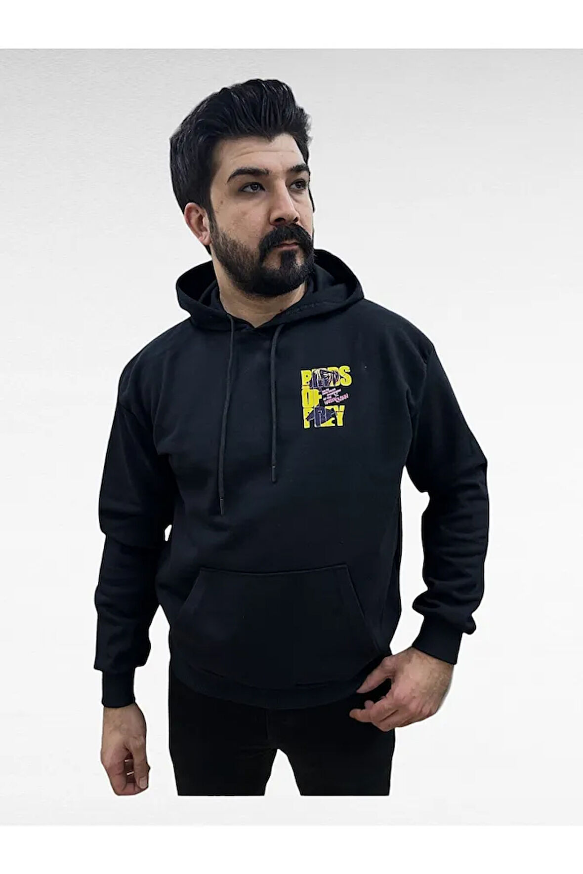 Kapşonlu Baskılı Erkek Sweatshirt Oversize