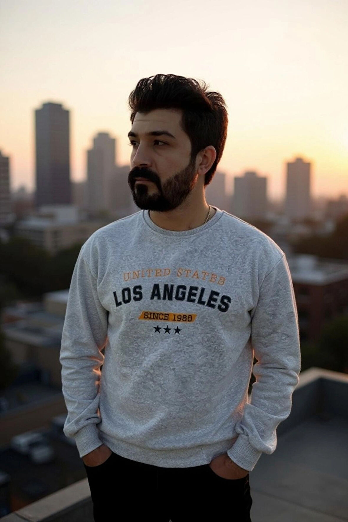 Bisiklet Yaka Ön Baskılı Oversize Erkek Sweatshirt