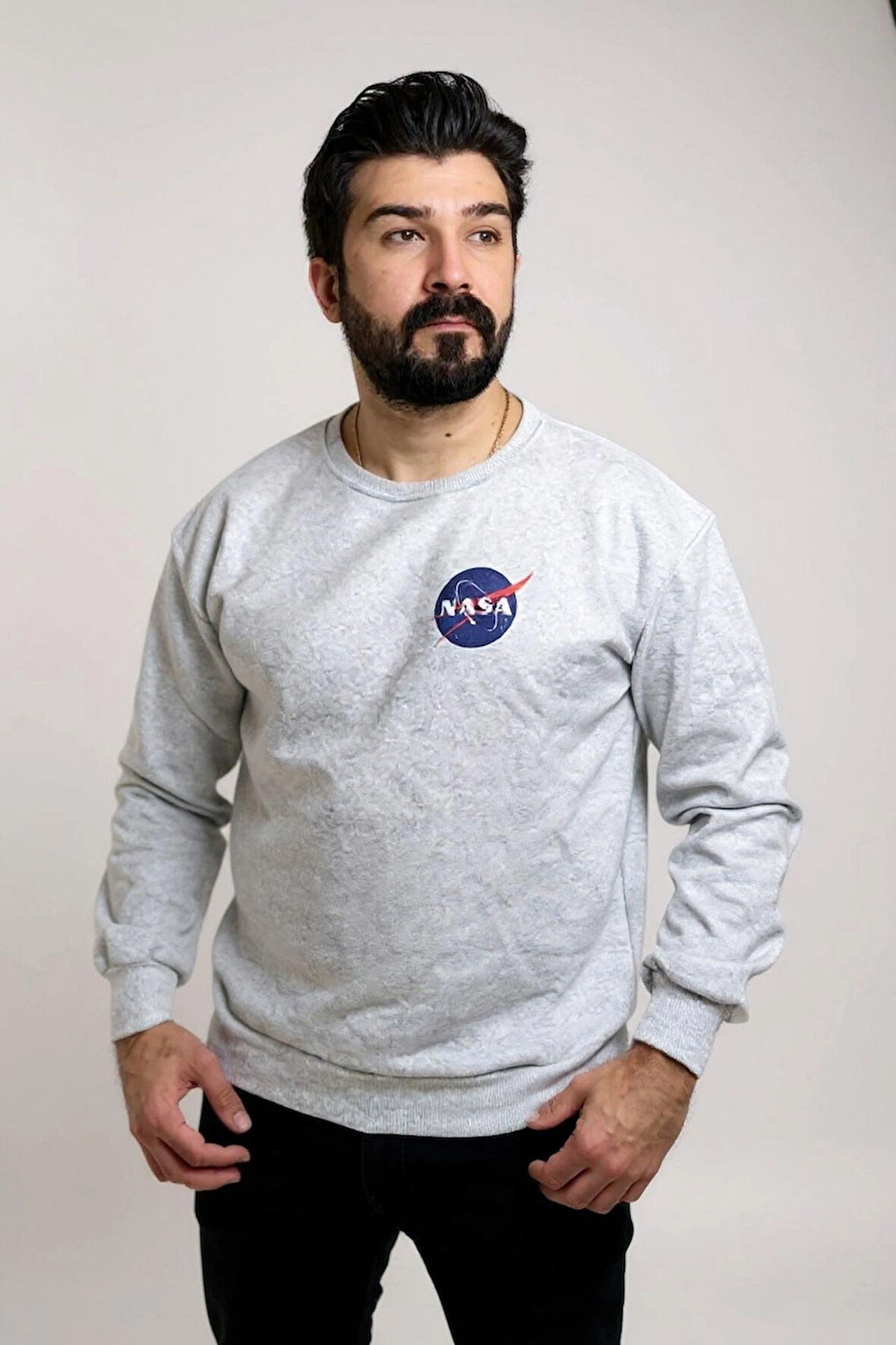 Bisiklet Yaka Ön Baskılı Oversize Erkek Sweatshirt