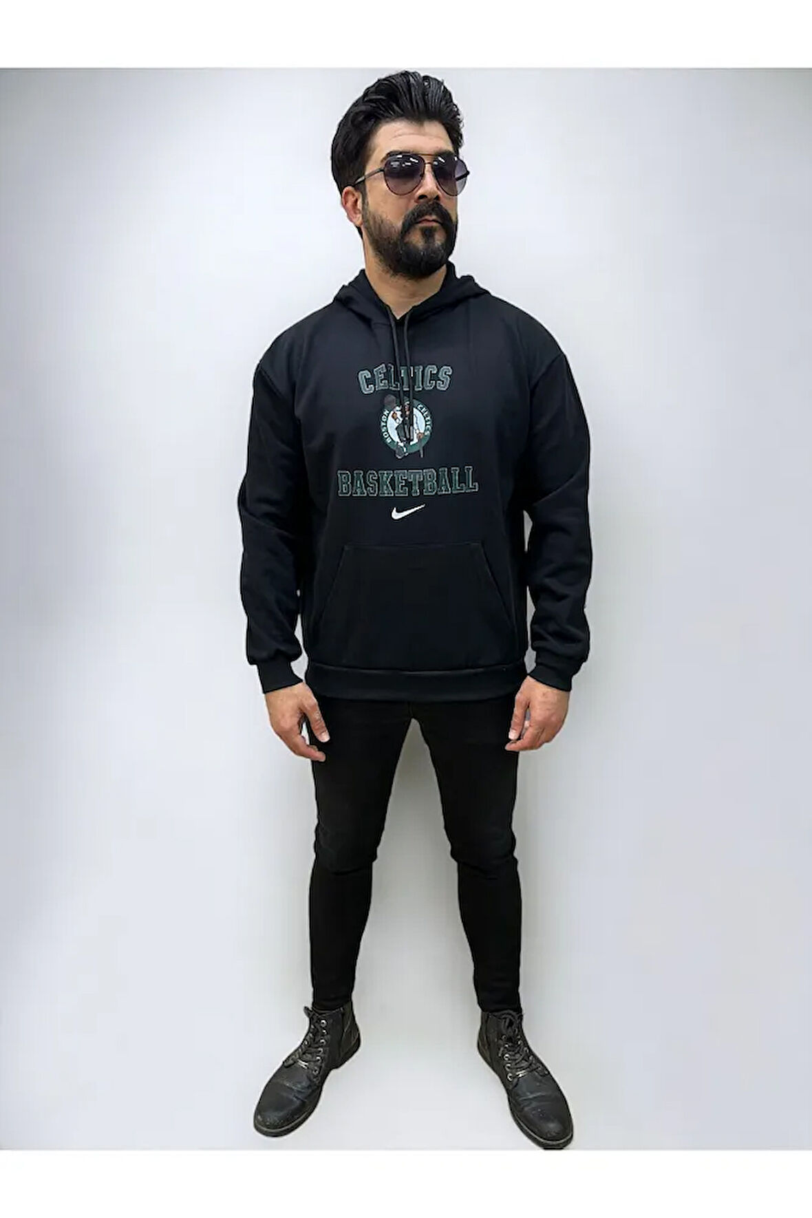 Kapşonlu Ön Baskılı Erkek Sweatshirt Oversize