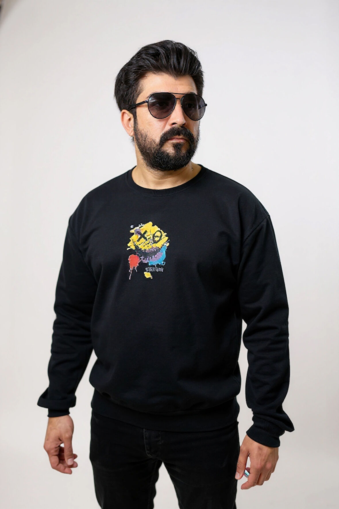Bisiklet Yaka Erkek Baskılı Sweatshirt