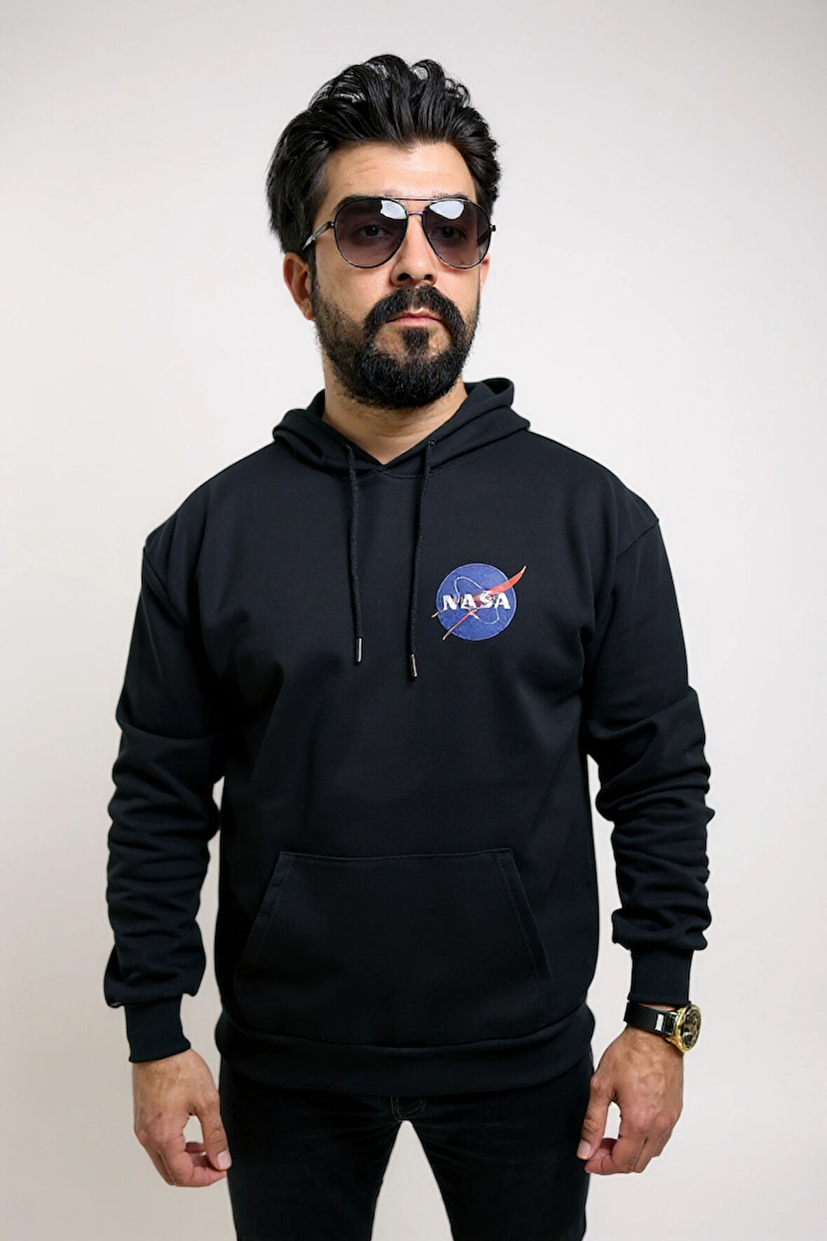 Kapşonlu Ön Baskılı Oversize Erkek Sweatshirt