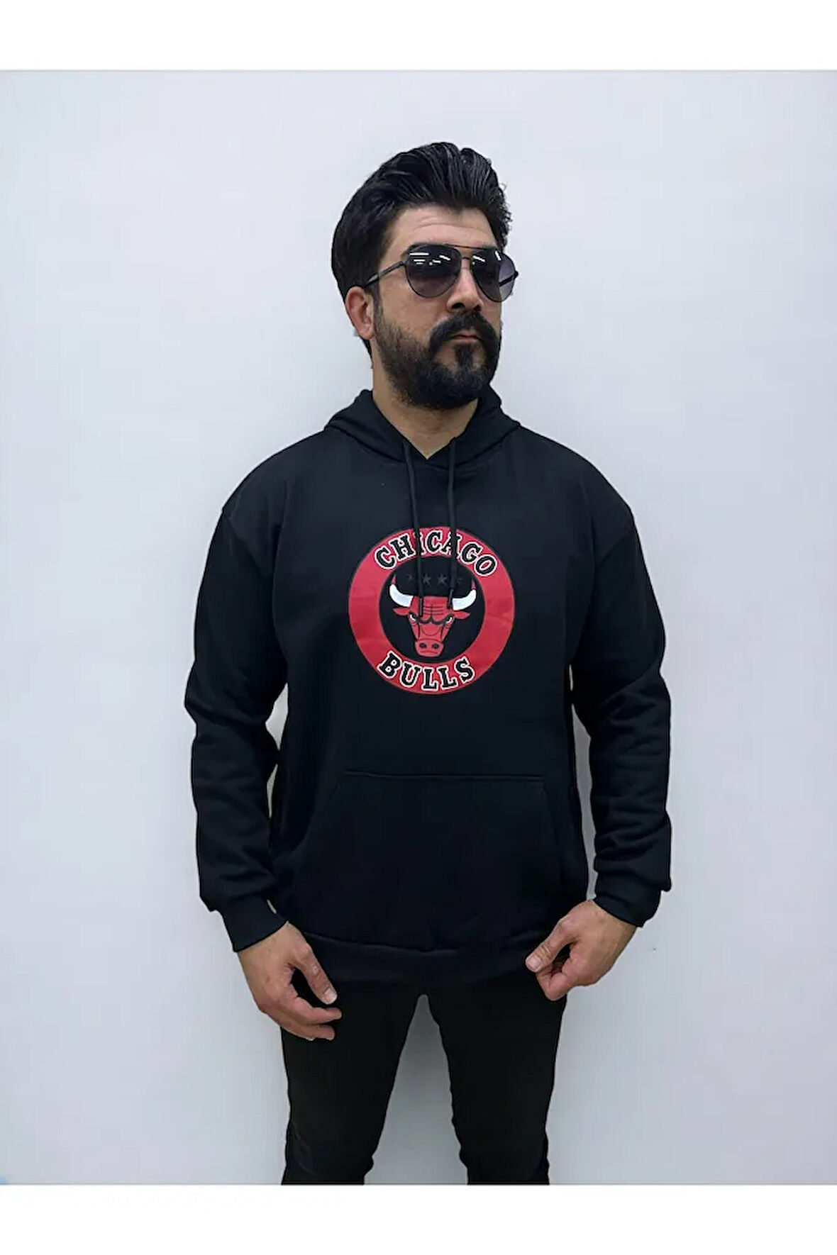 Kapşonlu Ön Baskılı Erkek Sweatshirt Oversize