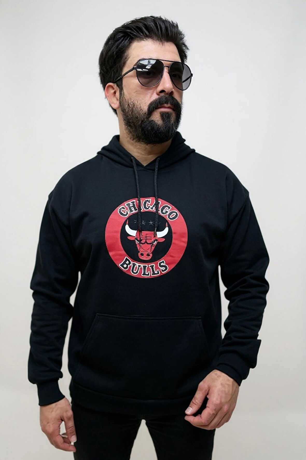 Kapşonlu Ön Baskılı Erkek Sweatshirt Oversize