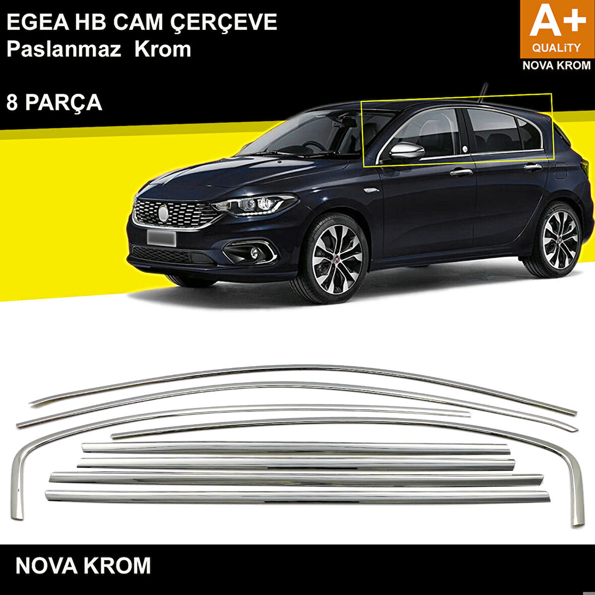 Fiat Egea HB Krom Cam Çerçevesi 8 Prç. 2015 Üzeri A+ Kalite