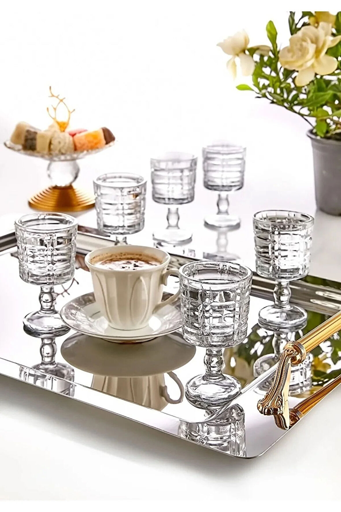 Cam Bardak 6 Lı Ayaklı Lusy Kahve Yanı Su Bardağı, Coffee, Water Glass 50ml