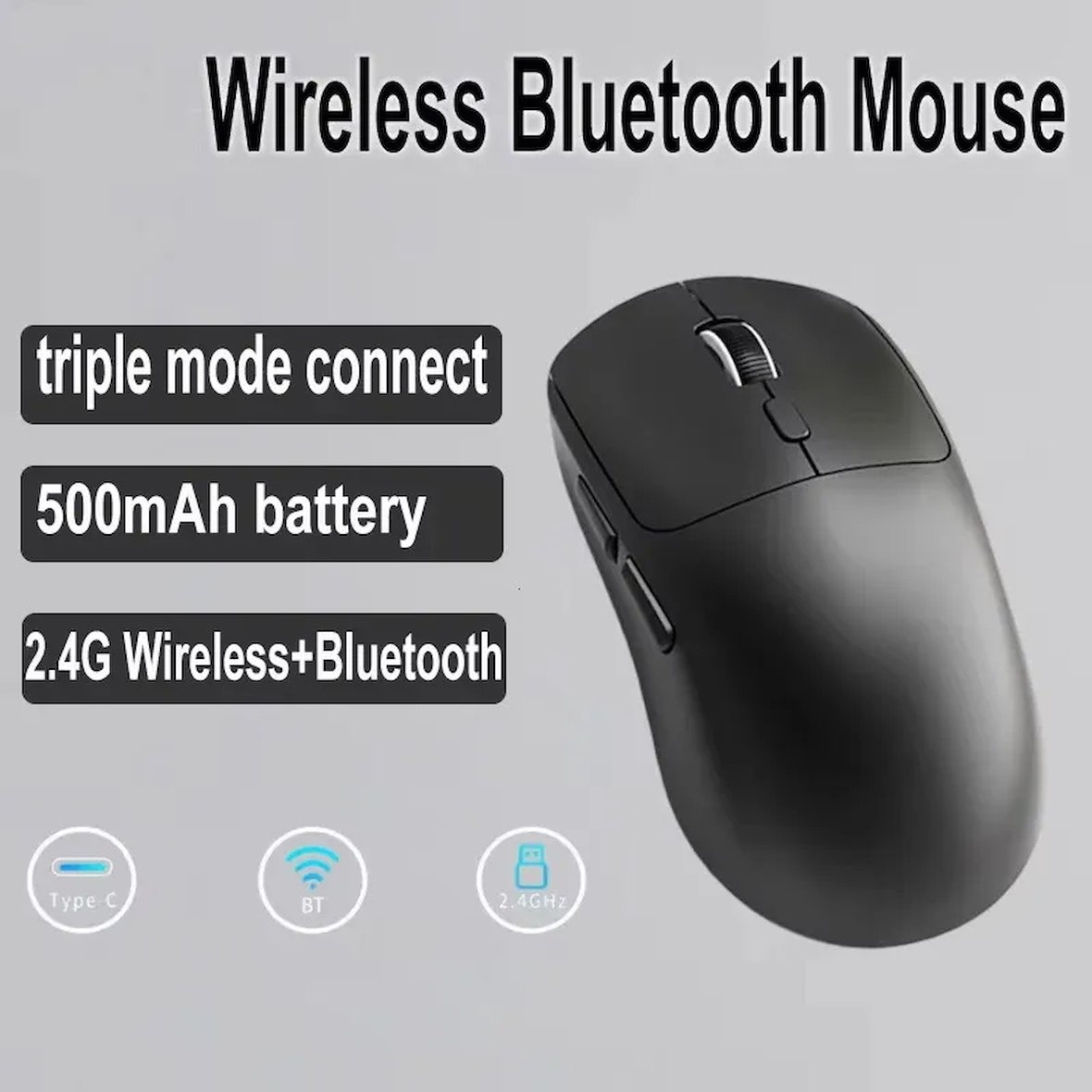 3 Modlu Kablosuz Oyun Mouse Type-C Şarjlı Bluetooth 2.4GHz Dual Mode 6400 DPI Ultra S203 siyah