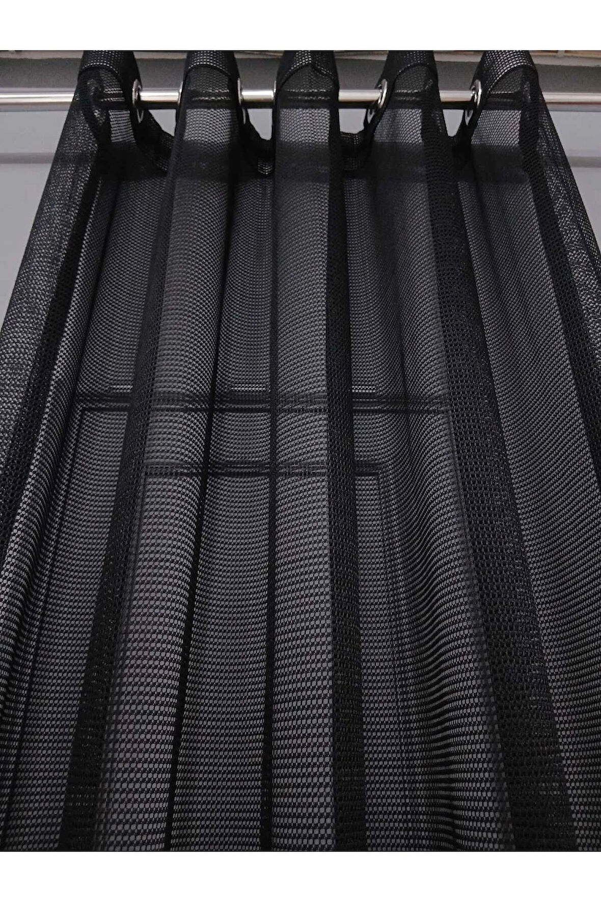 Siyah File Rustik Tül Perdesi Kuşgözü Perde Rustik Tül Perde