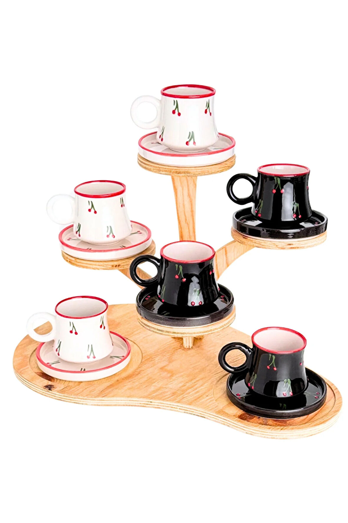 6’lı Takım Siyah Beyaz  El Yapımı kazan Seramik Kahve Fincanı, Kahve Fincanı