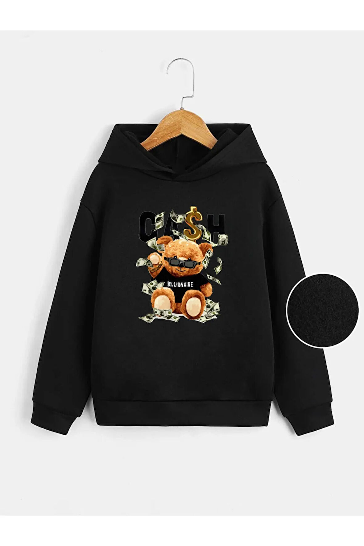 Pamuklu Çocuk Kapüşonlu Sweatshirt İki İplik Şardonlu Cash Baskılı