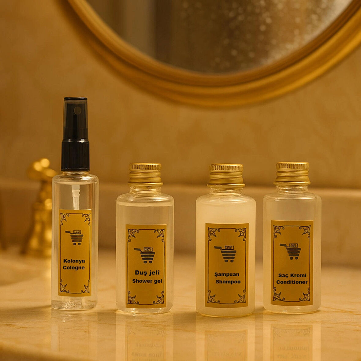 Seyahat Seti 4Lü 0.50ml Kolonya Duş Jeli Saç Kremi Şampuan Şişesi