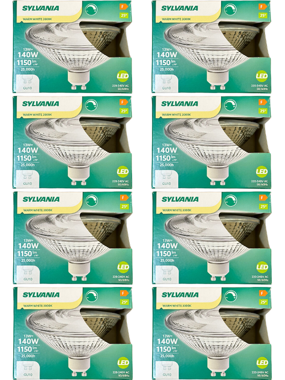 Sylvania 13W (140W) 3000K (Sarı Işık) GU10 Duylu Dim Edilebilir Led Spot Ampul (8 Adet)