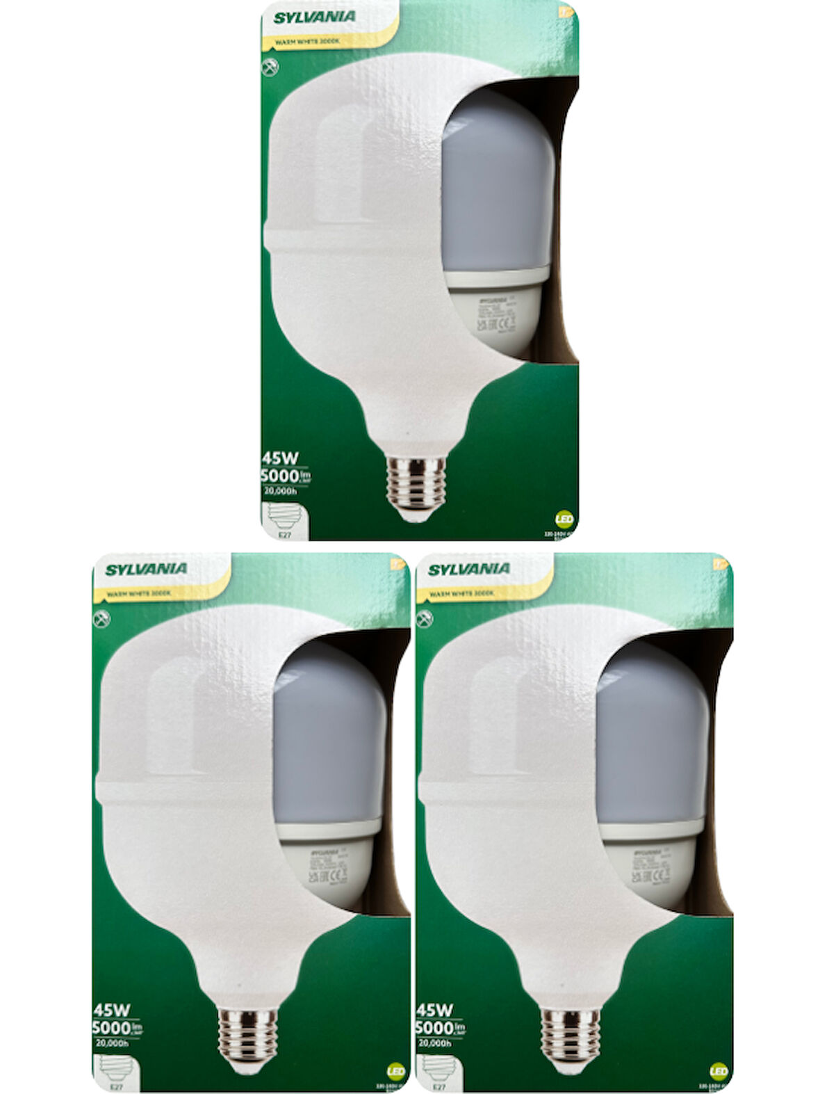 (3 Adet) Sylvania 45W 3000K (Sarı Işık) E27 Duylu (Kalın Duy) Torch Led Ampul 