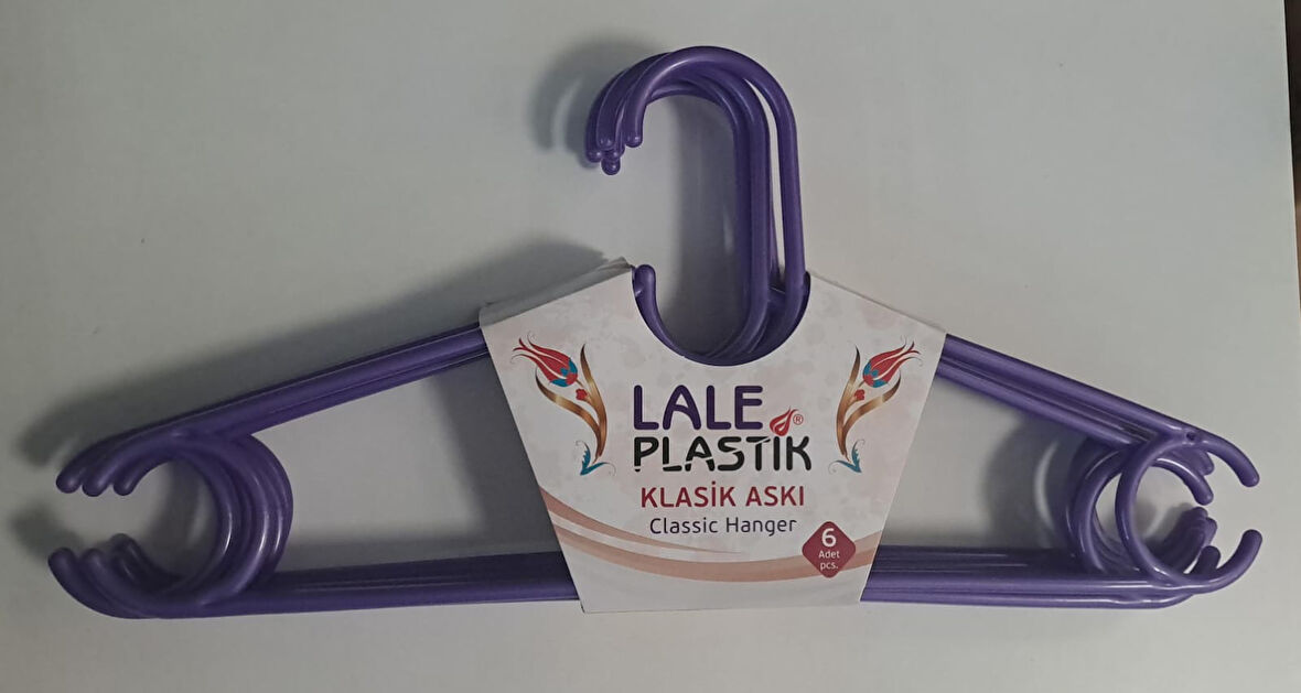 LALE PLASTİK ELBİSE ASKISI KLASİK 6 LI KARIŞIK RENKLİ