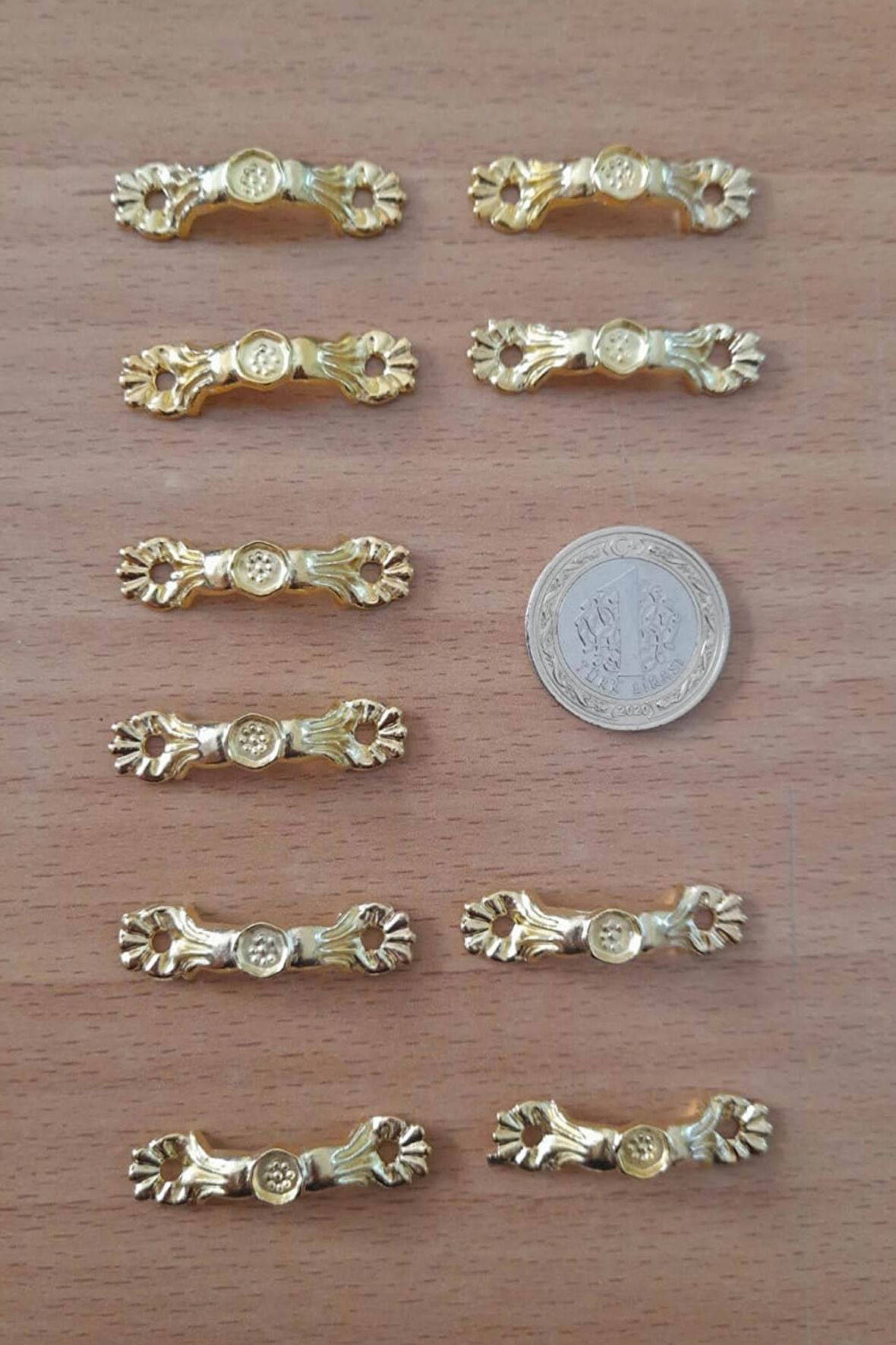 Dekoratif Mini Zamak Kulp 10 Adet Kutu Sandık Aksesuar Sarı