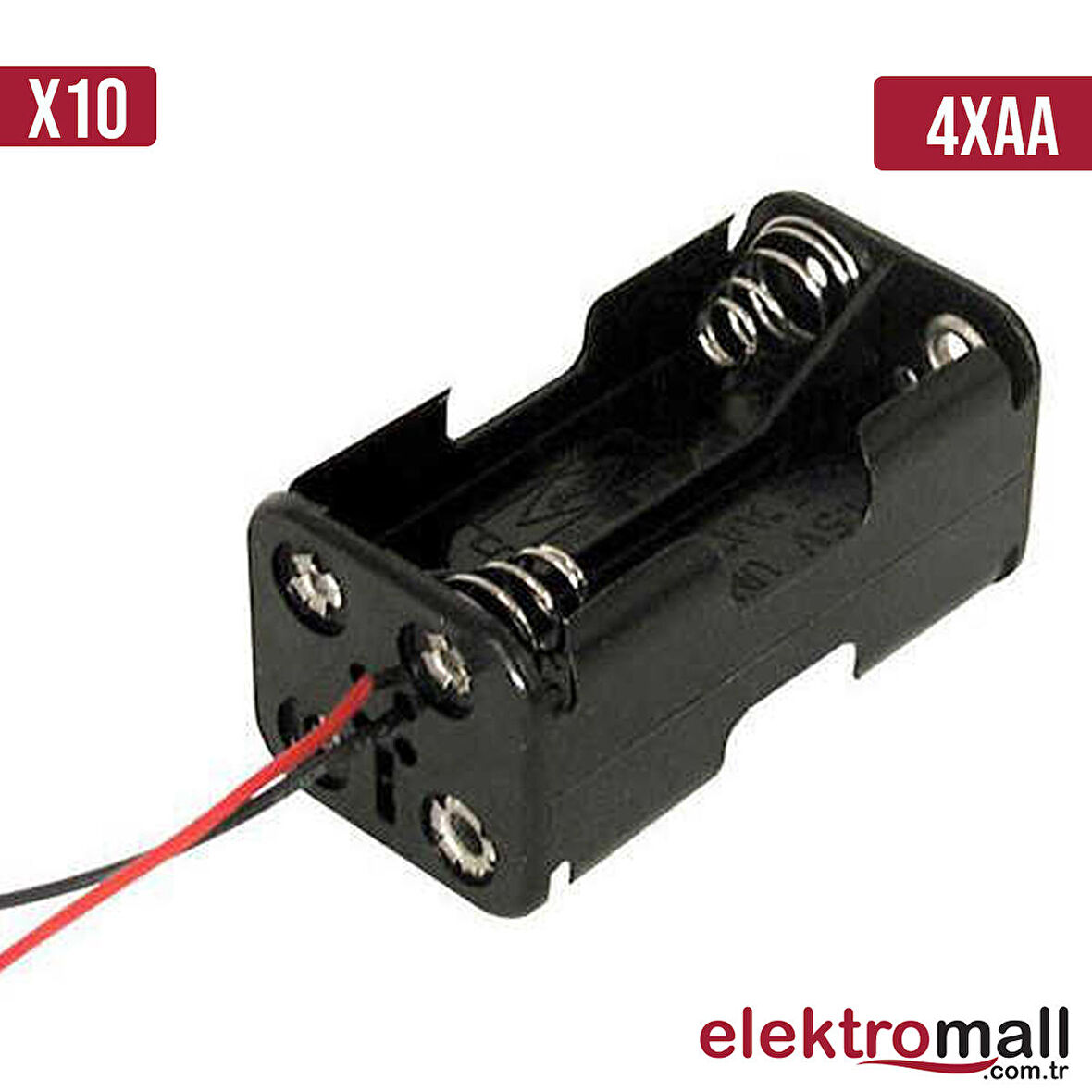 4'lü AA Boy Pil Yuvası - Pil Kutusu 2x2 Çift Taraflı - 10 Adet